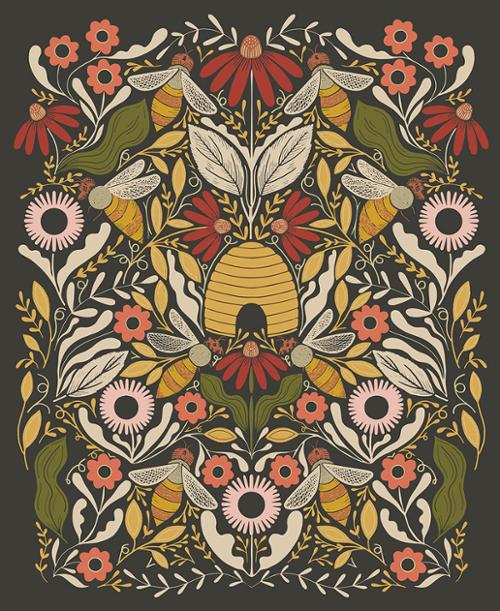 Bee Garden | Metallic Black 48418 21M | Panel | by Gingiber | for Moda