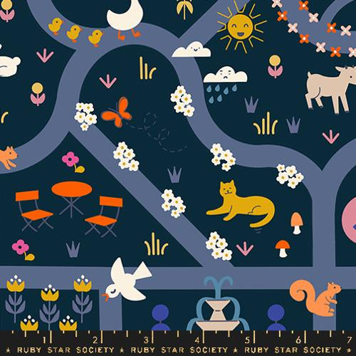 Woodland Park Teal Navy by Rashida Coleman Hale for Ruby Star Society